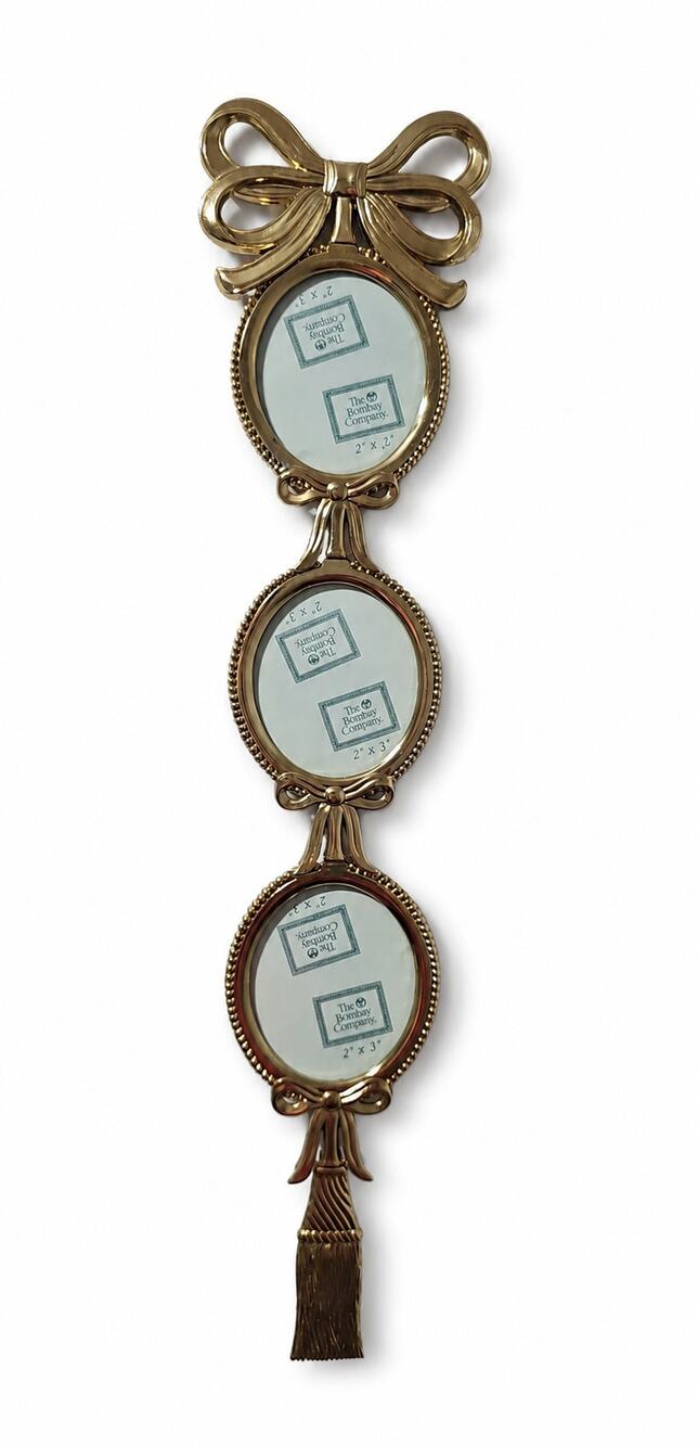 Bombay Co Gold Metal Bow Tassel 3 Oval Tier Picture Frames Wall Hanging Coquette